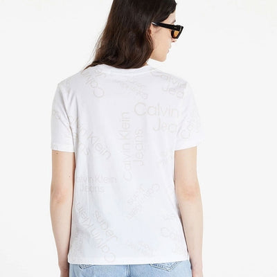 All Over Print Logo Cotton T-Shirt - White