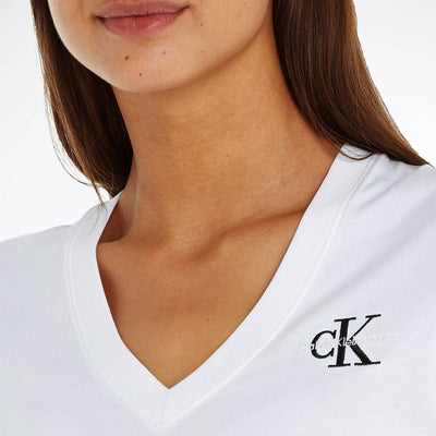 Women's Monogram Logo Slim V-Neck T-Shirt - White